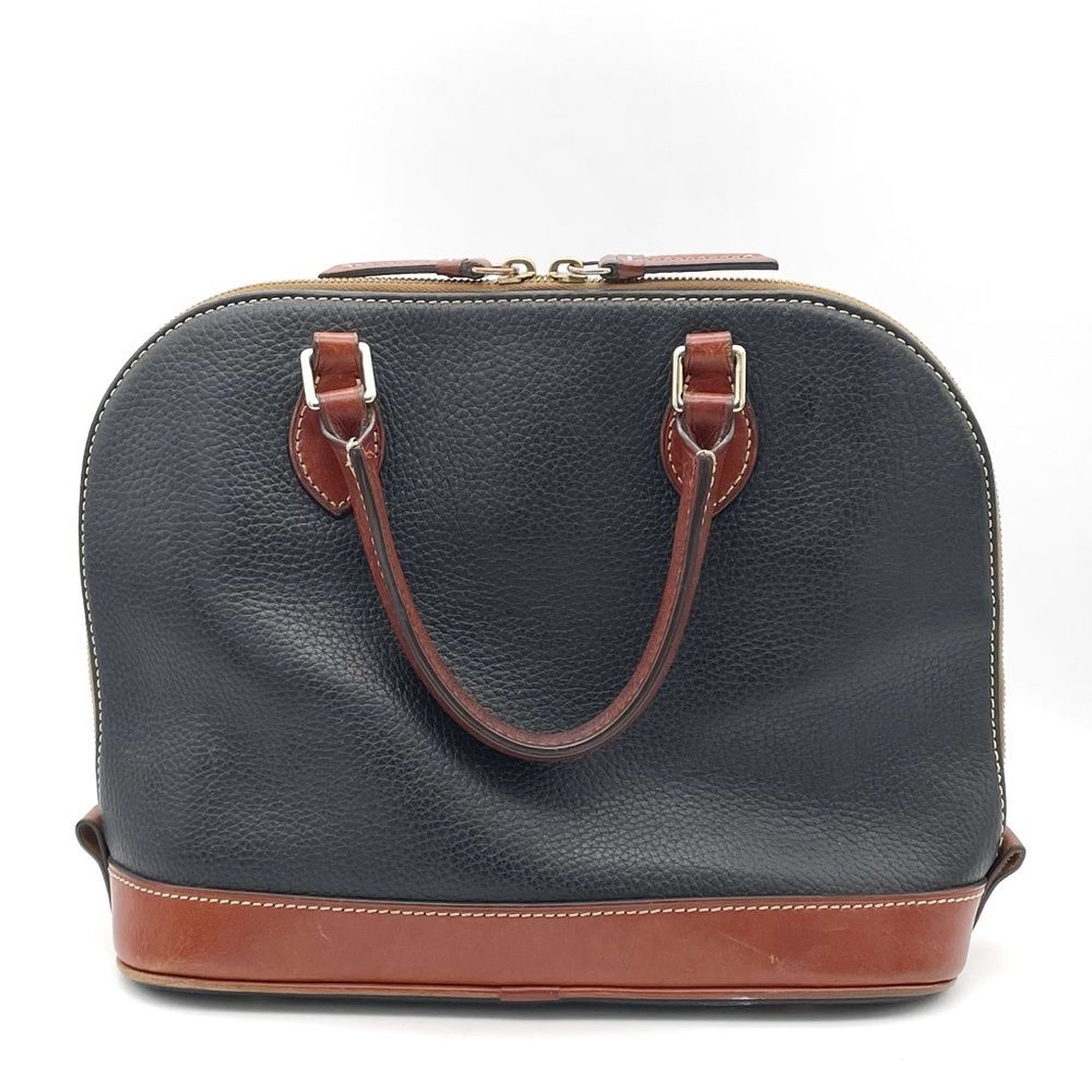 Dooney & Bourke Pebble Grain Zip Around Satchel Black & Cognac Brown Leather Bag - Picture 5 of 16